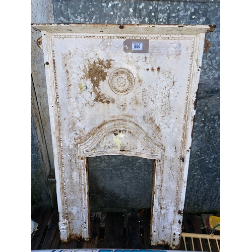 986 - Cast iron iron place surround painted white, approx 102cn x 65cm