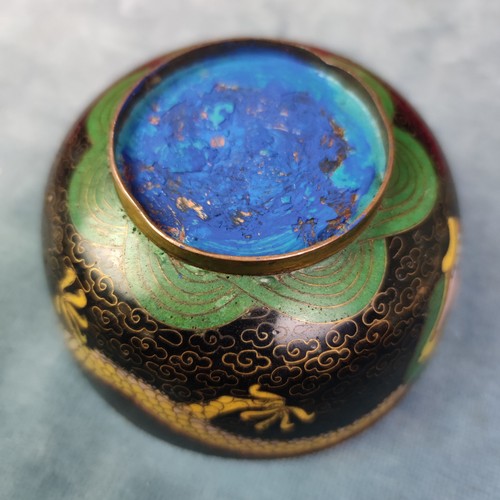 420 - Cloisonné Chinese dragon dish on marble base