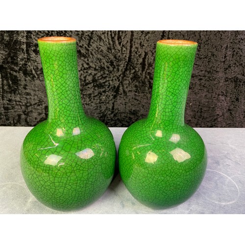 213 - A pair of  Chinese porcelain apple-green crackle glaze bottle vases  H22cm c18/1900 together with an... 