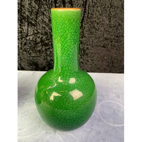 213 - A pair of  Chinese porcelain apple-green crackle glaze bottle vases  H22cm c18/1900 together with an... 