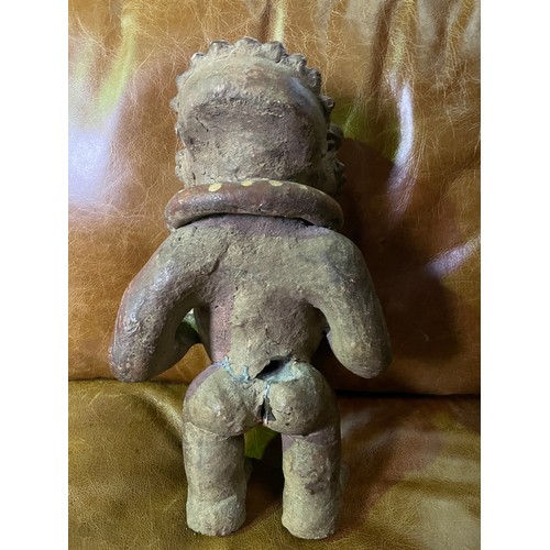 437 - Antique terracotta Cameroon Tikar fertility statue of a pregnant woman, approx 37cm tall