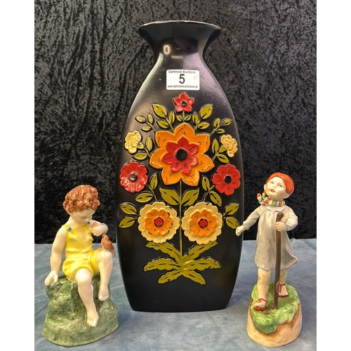 5 - Brentleigh Ware vase with hand painted floral detail (approx 33cm tall) along with Royal Worcester ‘... 