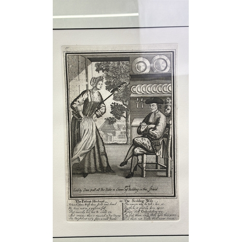 6 - Framed etching entitled ‘The Patient Husband or The Scalding Wife’, printed from an 18thC plate by t... 