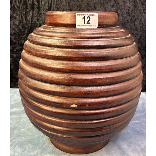 12 - Large turned wooden vase, approx 29cm tall