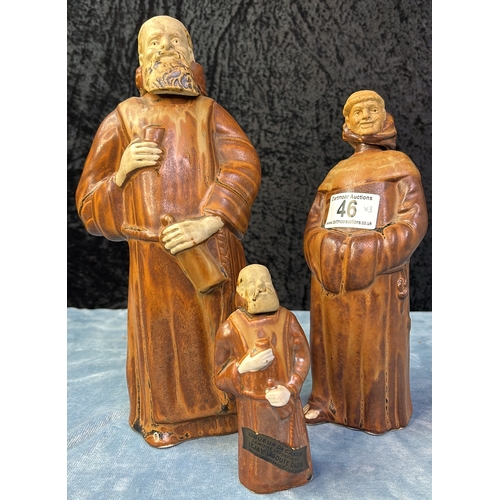 46 - Set of three French Le Moine Legendaire pottery decanters / bottles in the shape of monks (large in ... 