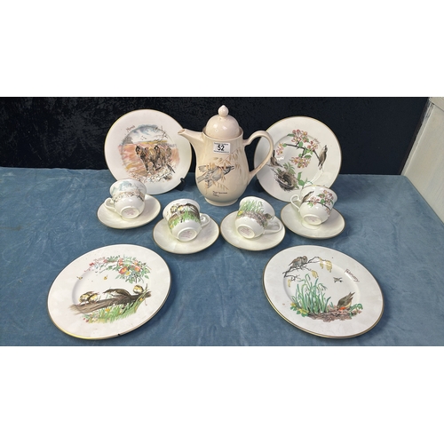 52 - Four Villeroy and Boch Heinrich ‘February, March, April and June’ cup, saucer and plate trios depict... 