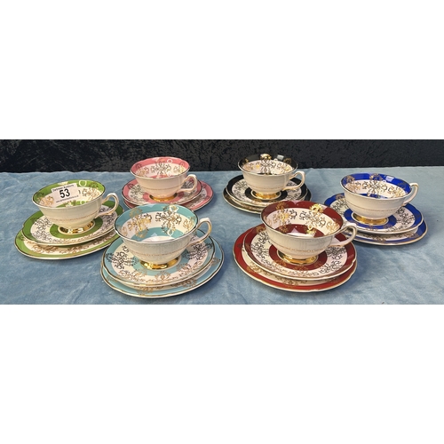 53 - Set of six Royal Grafton bone china cup, saucer and plate trios