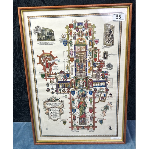 55 - Beautiful decorative print of York Minster floor plan with intricate illustrated detail, frame appro... 