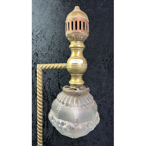 80 - Magnificent brass lamp with glass shade and electrical cabling, approx 84cm tall