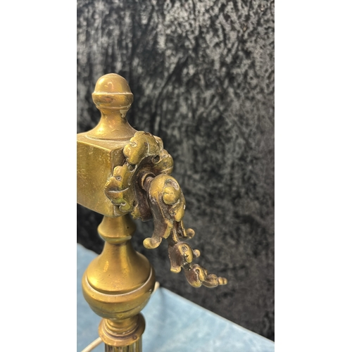 80 - Magnificent brass lamp with glass shade and electrical cabling, approx 84cm tall