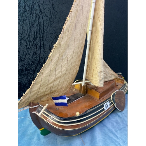 129 - Fabulous vintage, varnished model of a kit built, 2 masted wooden sailing vessel / Dutch barge H75cm... 