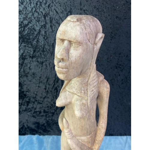 131 - A vintage/antique carved wood African art female figure of some age and quality H58cm approx