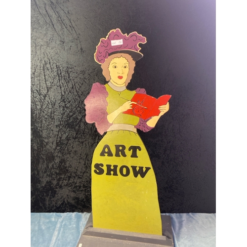 132 - Attractive large wooden 'Art Show' advertising piece of female artist with paintbrush H90cm