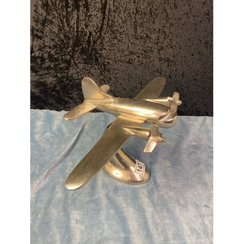 147 - Elegant chrome aeroplane metal desk ornament H20cm approx