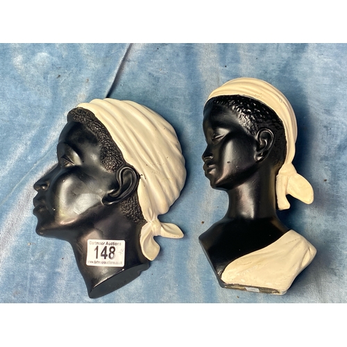 148 - An elegant vintage mid century bust by Duron Chalkware H18cm approx along with a similar wall plaque... 