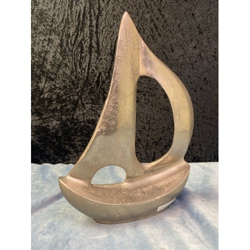 149 - White metal desk ornament of sailing vessel H30cm approx