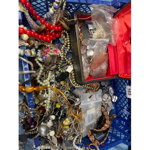 165 - Large collection of vintage and modern jewellery inc beads, sparkly chokers and a jewellery box