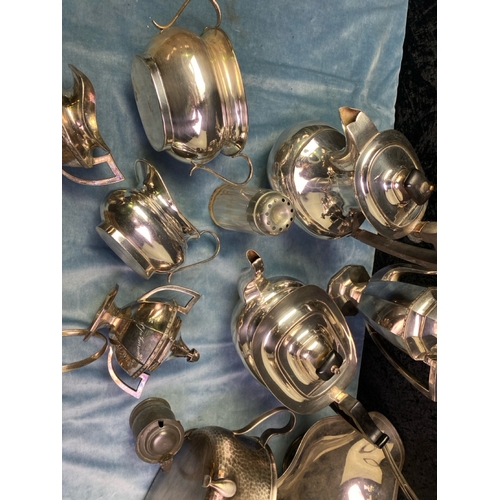 176 - Large box of silver plate tableware inc elegant tea and coffee pots, bonbon tray and other items