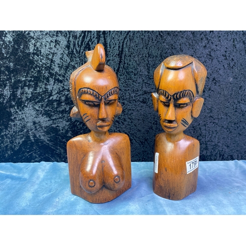 179 - Fabulous pair of Kenyan Maasai Warrior carved wood busts