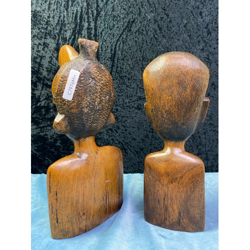 179 - Fabulous pair of Kenyan Maasai Warrior carved wood busts