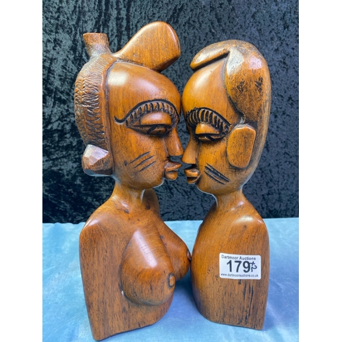 179 - Fabulous pair of Kenyan Maasai Warrior carved wood busts