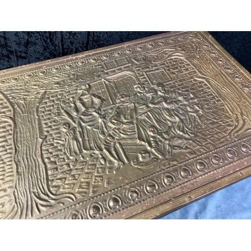 200 - Pretty pressed brass tavern scene fire box