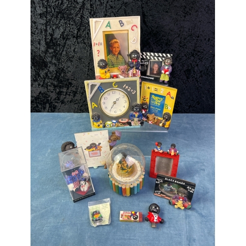 255 - Collection of Golly ornaments inc snowdome music box, clock,, picture frames etc