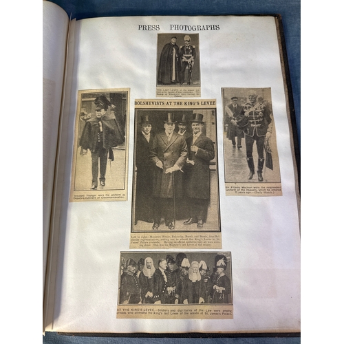 290a - ‘The King’s Levée June 2nd 1924’ leather bound scrapbook contained newspaper clippings, photographic... 