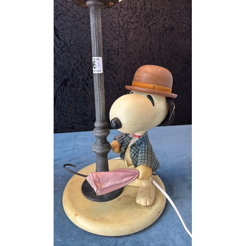 296 - Two vintage Nuova Linea Peanuts Snoopy detective table lamps (one Snoopy with missing arm)