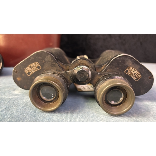 331 - Vintage binoculars 2 x pairs Carl Zeiss Jena,  Jenoptem 7x 50W,  1 pair is in original case