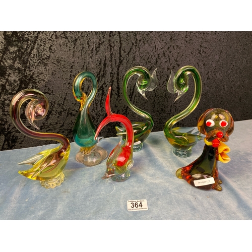 364 - A collection of 6 vintage Murano hand blown crystal art glass items inc 4x Swans/birds,, Fish and an... 