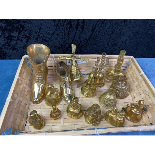 390 - Brass collectibles inc windmills, boots, bells etc