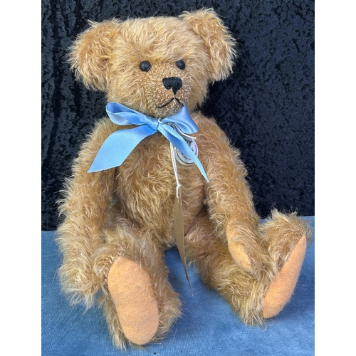 392 - German made Bing 90 year anniversary teddy bear with porcelain tag. Mohair fur with felt pads, growl... 