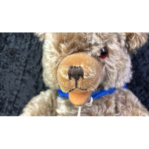 396 - Vintage mid-century Hermann teddy bear, mohair fur, shaved muzzle, stitched nose, articulated head a... 