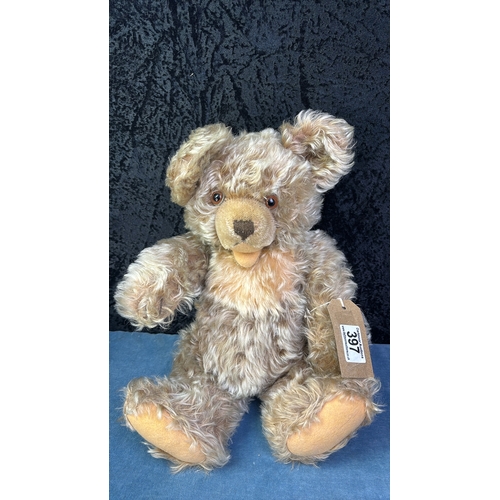 397 - Very happy looking vintage mid-century Hermann teddy bear, mohair fur, shaved muzzle, stitched nose,... 