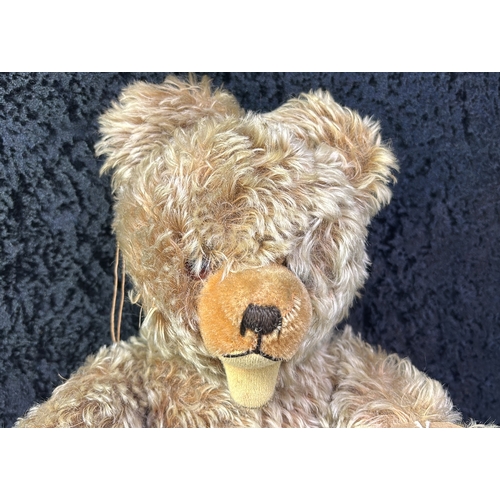 401 - Vintage mid-century Hermann teddy bear, light coloured mohair fur, shaved muzzle, stitched nose, art... 