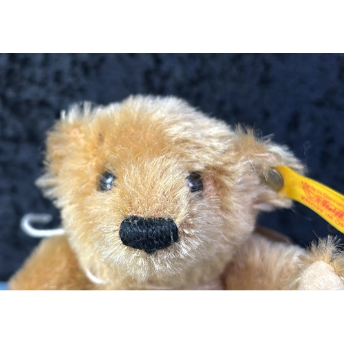 401c - Miniature Steiff cinnamon teddy bear with chest tag. Ear tag ref 029073. Approx 15cm ear to paw