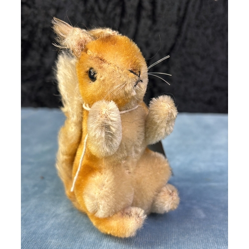 401j - Vintage Steiff c1970s miniature red squirrel with mohair fur. No button or tag. Approx 13cm ear to p... 