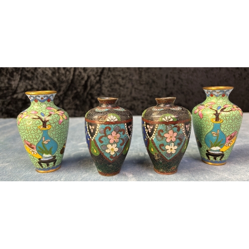 413 - 2 pairs of small, very decorative Chinese Cloisonné vases H7 cm approx