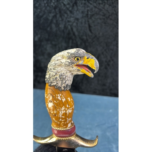 421 - Superb Franklin Mint American Golden Eagle Knife by Ray Beers, with RB stamped in top of blade L35cm