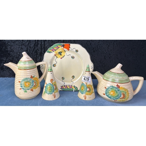 429 - Wilkinson Pottery Clarice Cliff Honeydew design teapot, coffee pot and cute set along with an Empire... 