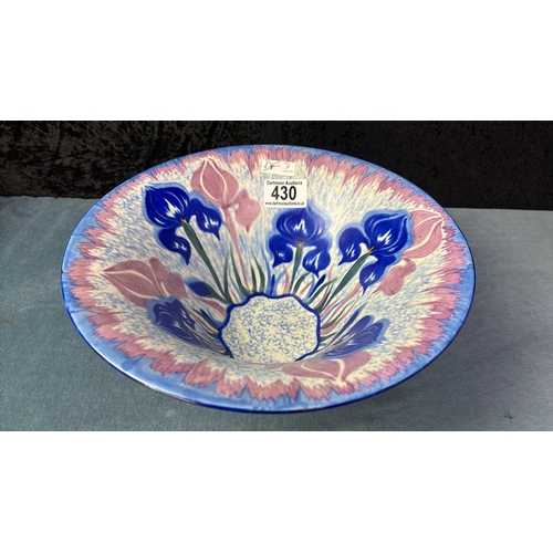 430 - Carlton Ware Iris design large fruit bowl with vibrant colours on three balked feet, approx 26.5cm d... 