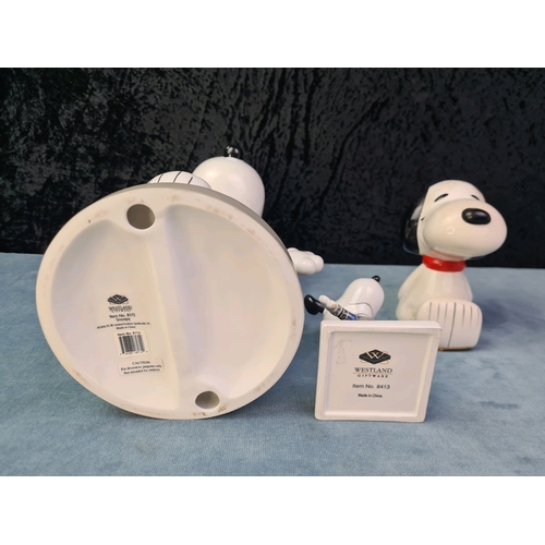 438 - Westland Peanuts large Snoopy figurine, approx 233cm tall with tag, a Westland ‘Back to School’ snoo... 