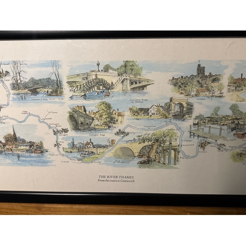 465 - Panoramic framed print of ‘The River Thames from the Source to Greenwich’, frame approx 27.5cm x 101... 