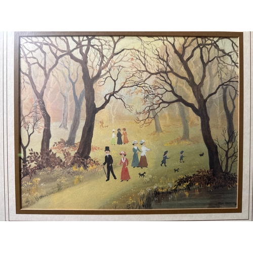 471 - Framed print of a Victorian / Edwardian park scene by Helen Bradley, frame approx 35cm x 40cm.