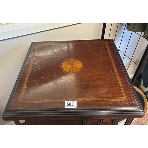 508 - Mahogany revolving bookcase with inlaid detail to top, approx 86cm tall