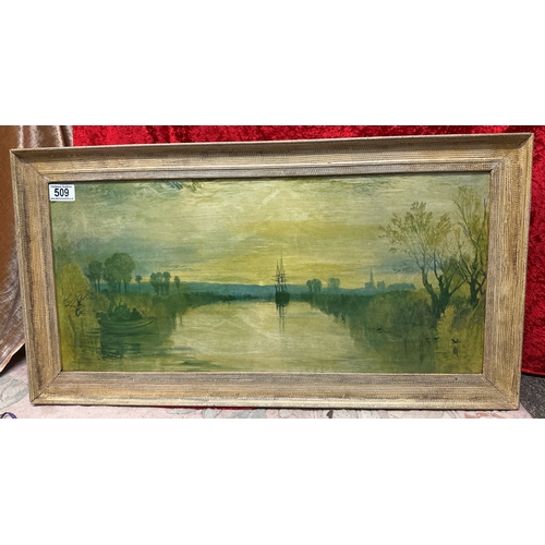 509 - Print on board of the Chichester Canal by Turner, frame approx 50cm x 76cm