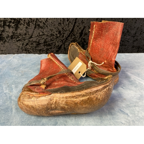 618 - Antique leather child’s shoes / boots, possibly Turkish