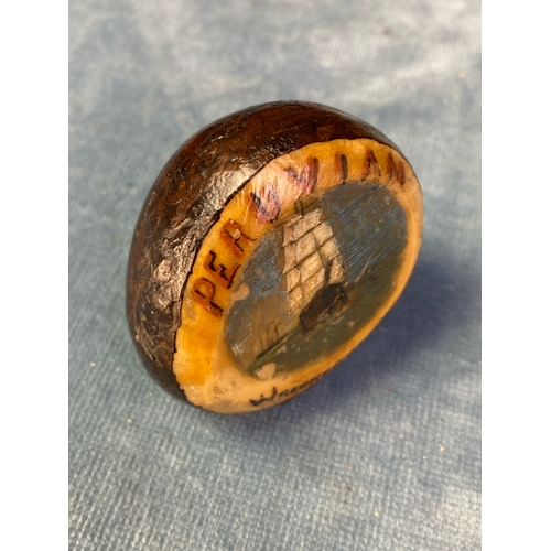 630 - A hand painted coffee bean, featuring the 'Peruvian' wrecked of Seaford 5cm