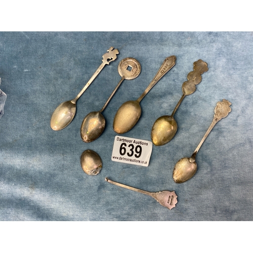 639 - A collection of 7 collectible silver teaspoons marked 800, Sterling Silver,  Silver, Birmingham 1933... 